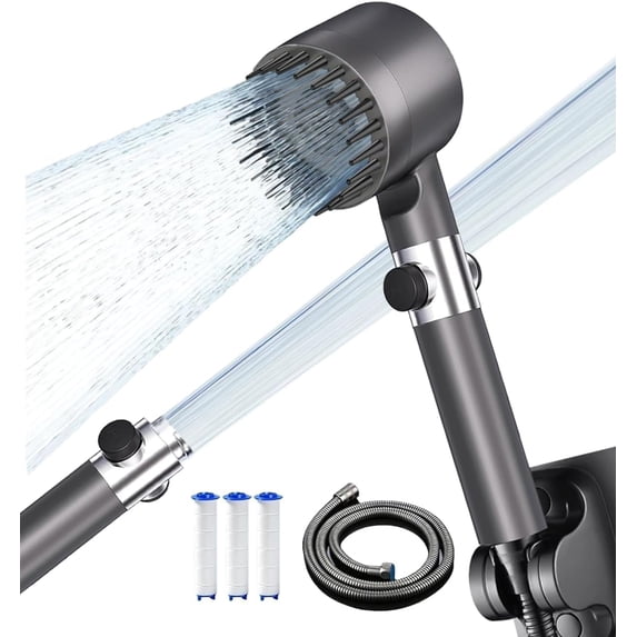 Ion Drops Filtered Shower Head with Handheld, High Pressure Multiple Spray Modes Shower Head with Filter, Power Wash for Hard Water, Showerhead with ON/OFF Switch for Pets Bath,Grey
