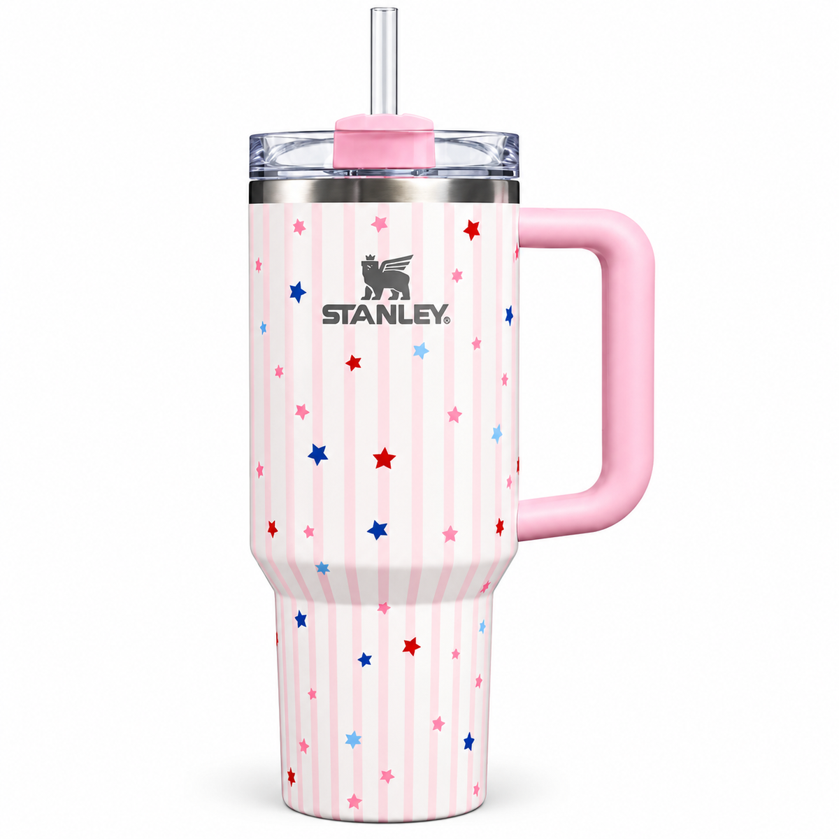 Stanley 40 oz Tumbler – Pink Stripes & Multicolor Stars