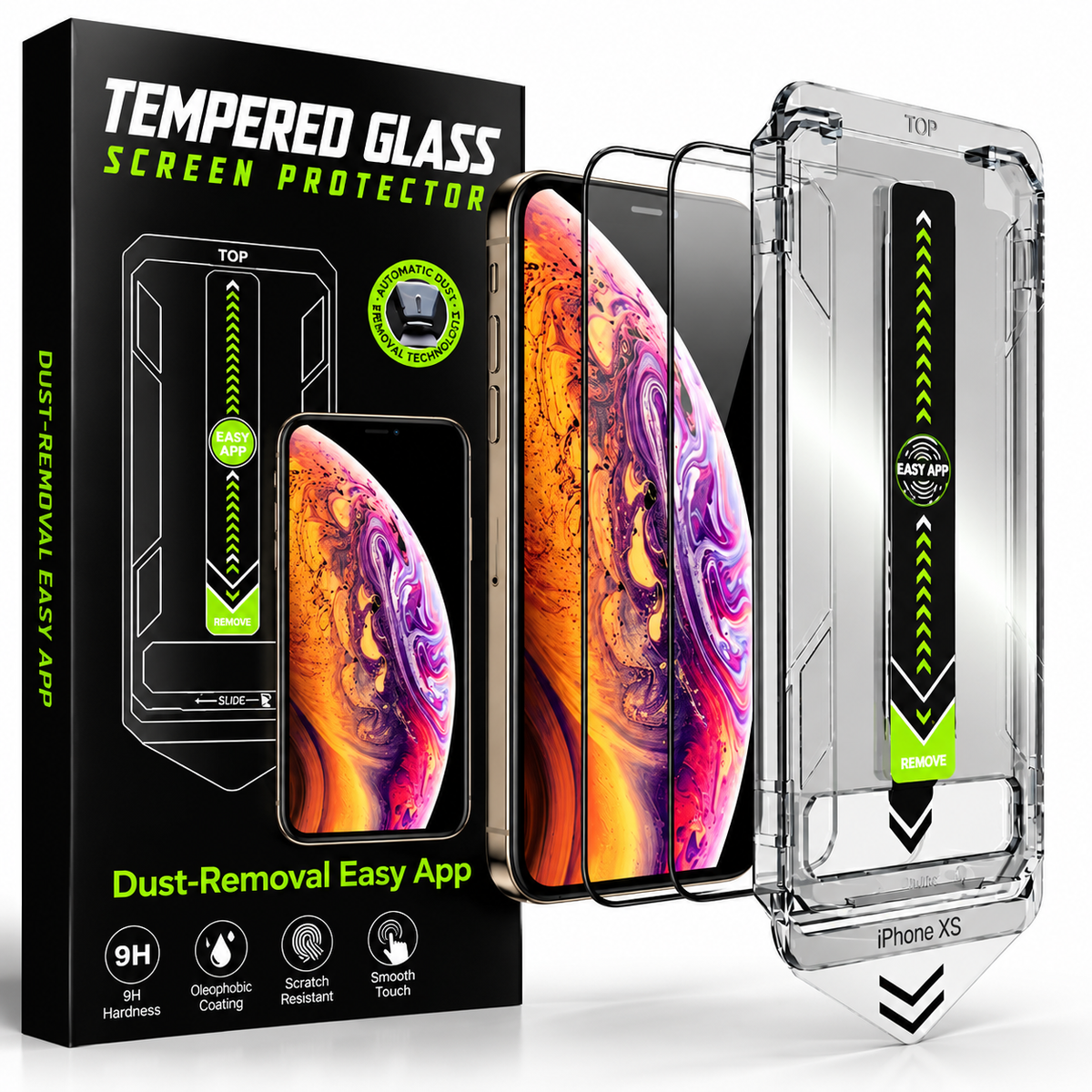 iPhone XS Tempered Glass Screen Protector - HD Clear with Easy Installation Tool